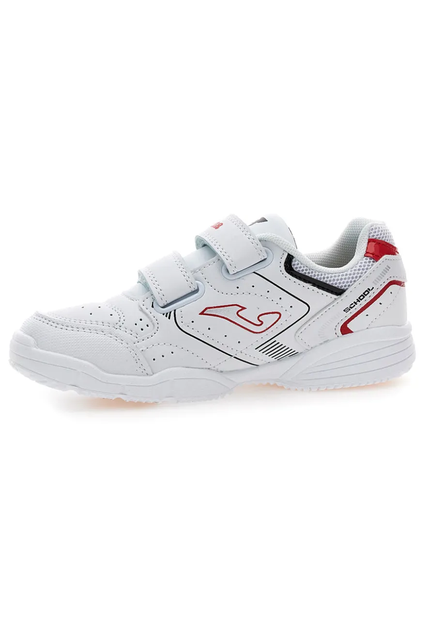 Joma W.School JR 2506 weiße Sneakers mit roten Details und Doppelriemen