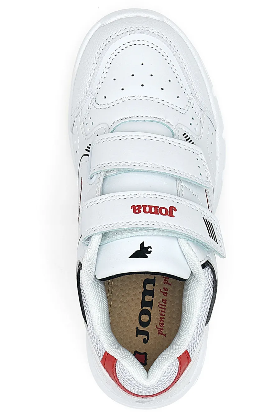 Joma W.School JR 2506 weiße Sneakers mit roten Details und Doppelriemen