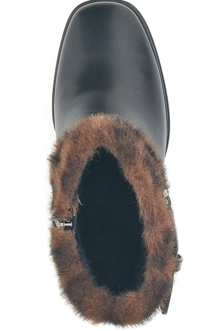 Laura Biagiotti 9384M schwarze Stiefeletten mit hohem Absatz, Riemen und Pelzbesatz