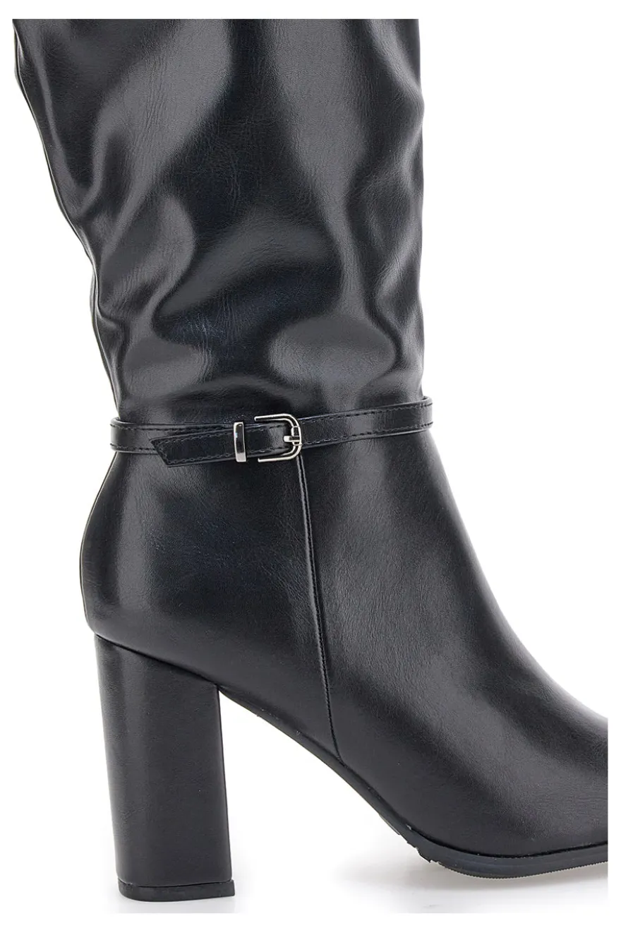 Le Havre Paris 6002 Schwarze Stiefeletten mit hohem Absatz und Riemen