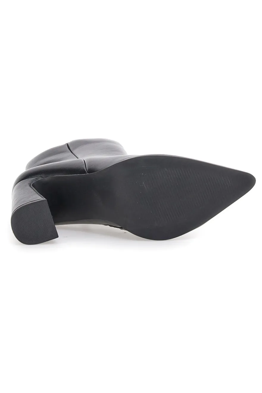 Le Havre Paris 801 schwarze Stiefeletten mit hohem Blockabsatz und spitzer Zehenpartie