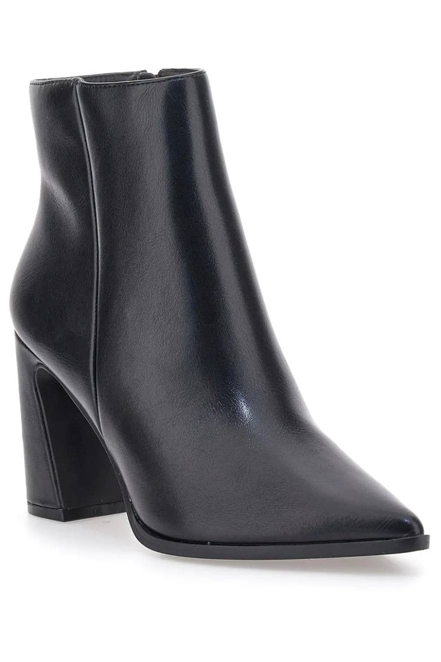 Le Havre Paris 801 schwarze Stiefeletten mit hohem Blockabsatz und spitzer Zehenpartie