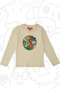 Maglia Bianca a Maniche Lunghe con Stampa Colorata PITT KIDS 6010