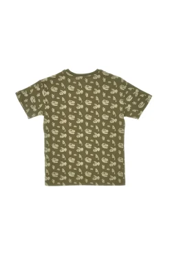 Maglia Girocollo a Maniche Corte Verde con Stampe a Contrasto PITT KIDS PT-K-T-7013
