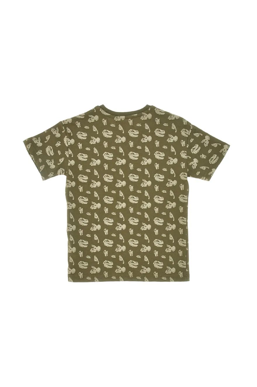 Maglia Girocollo a Maniche Corte Verde con Stampe a Contrasto PITT KIDS PT-K-T-7013