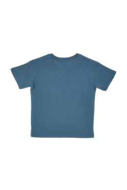 Maglia Girocollo a Miche Corte Petrolio con Stampa Giallo Fluo PITT KIDS PT-K-T-7011