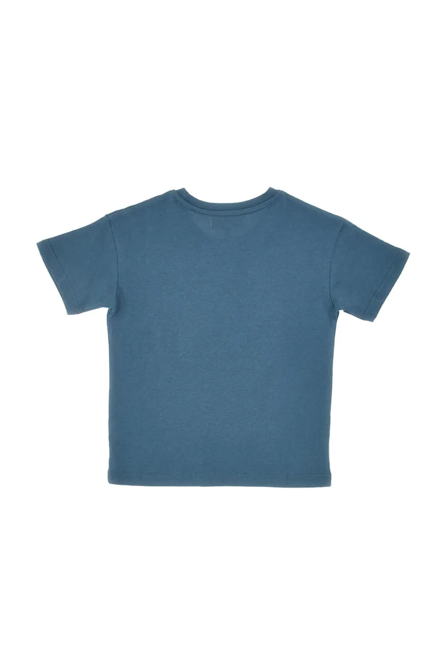 Maglia Girocollo a Miche Corte Petrolio con Stampa Giallo Fluo PITT KIDS PT-K-T-7011