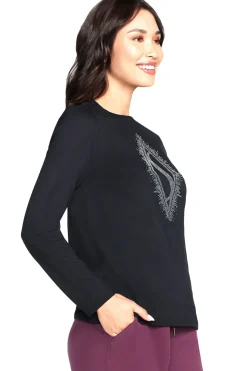 Maglia nera a maniche lunghe nera con logo frontale Skechers Rhinestone Burst