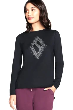 Maglia nera a maniche lunghe nera con logo frontale Skechers Rhinestone Burst