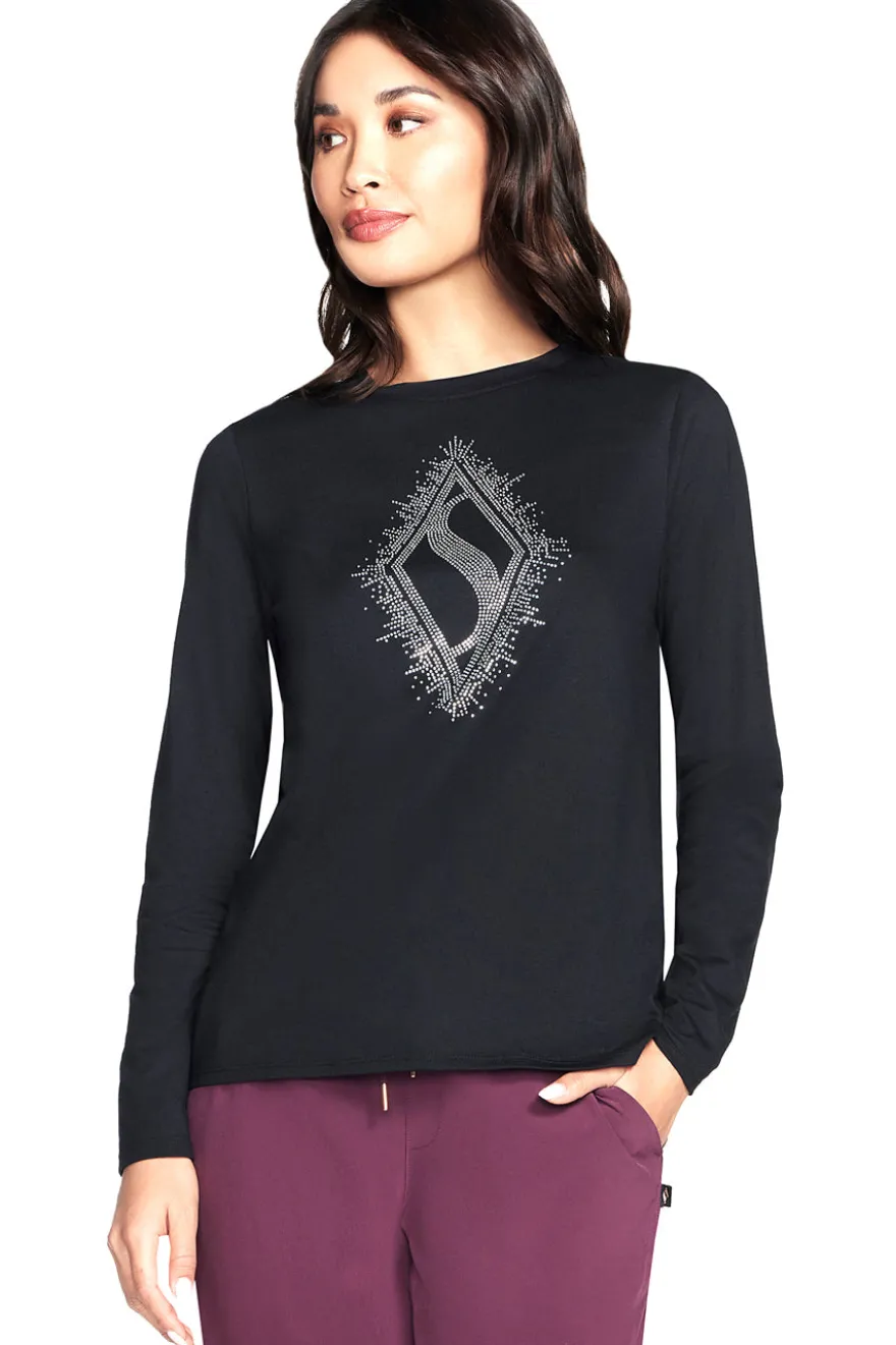 Maglia nera a maniche lunghe nera con logo frontale Skechers Rhinestone Burst