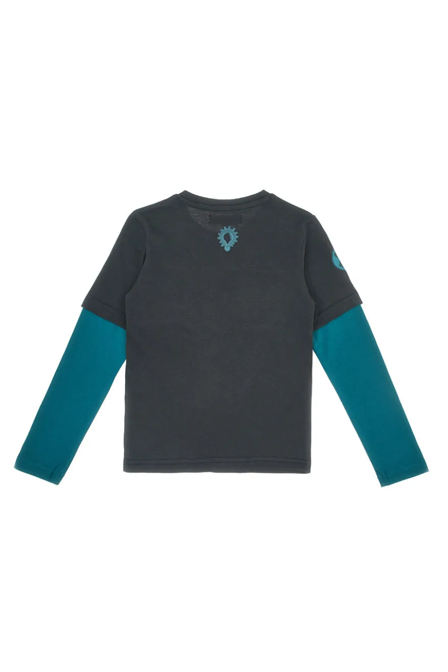 Maglia nera e verde con stampa scientifica in cotone Pitt Kids PT-KT-8026