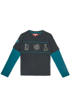 Maglia nera e verde con stampa scientifica in cotone Pitt Kids PT-KT-8026