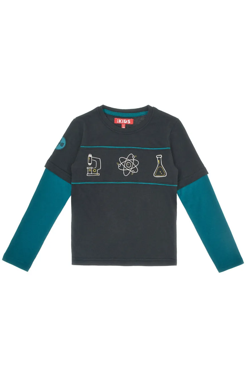 Maglia nera e verde con stampa scientifica in cotone Pitt Kids PT-KT-8026