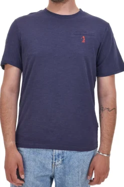 Maglietta blu navy girocollo con logo ricamato rosso U.S. GOLF CLUB TS1100