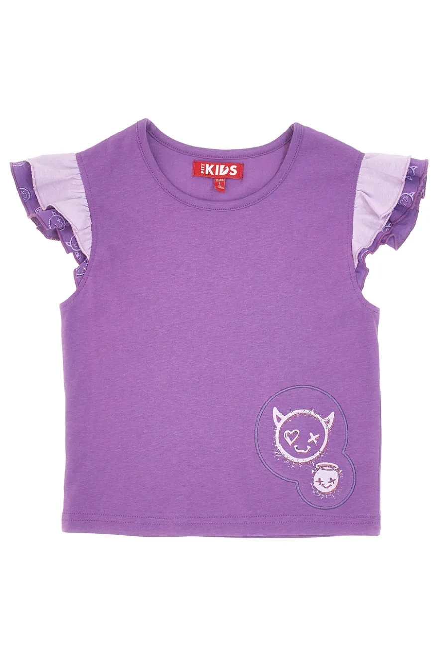 Maglietta Girocollo con Maniche s Sbuffo Viola PITT KIDS PT-K-T-7026