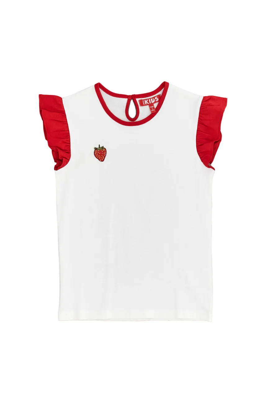Maglietta Smanicata Bianca con Fragola Pitt Kids 05059