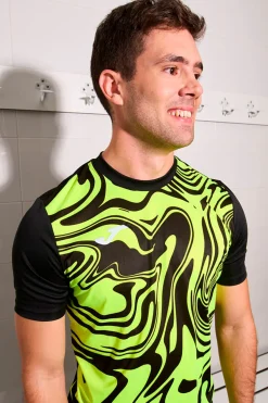 Maglietta Sportiva Nera con fantasia Giallo Fluo JOMA Lion II
