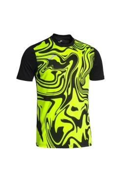 Maglietta Sportiva Nera con fantasia Giallo Fluo JOMA Lion II
