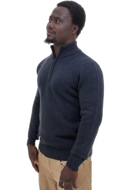 Maglione blu con collo zip in misto lana US Golf AC12