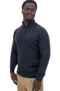 Maglione blu con collo zip in misto lana US Golf AC12