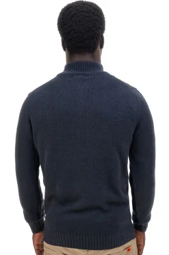 Maglione blu con collo zip in misto lana US Golf AC12