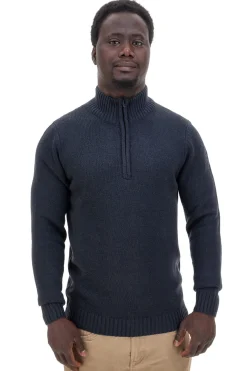 Maglione blu con collo zip in misto lana US Golf AC12