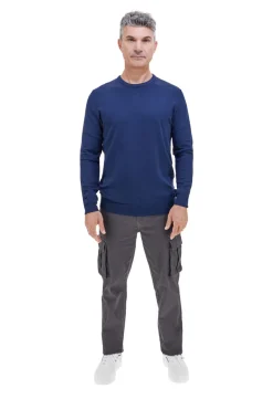 Maglione blu girocollo in maglia fine Sevenoaks 8020