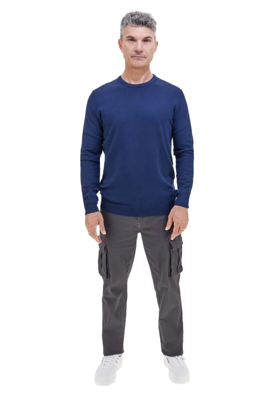 Maglione blu girocollo in maglia fine Sevenoaks 8020