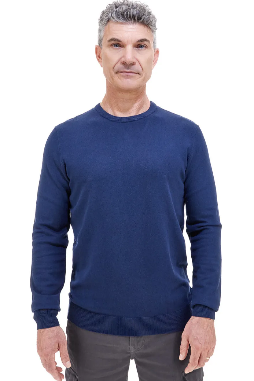 Maglione blu girocollo in maglia fine Sevenoaks 8020