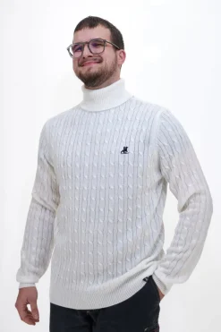 Maglione dolcevita bianco con lavorazione treccia U.S. Grand Polo US52207M