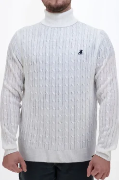 Maglione dolcevita bianco con lavorazione treccia U.S. Grand Polo US52207M