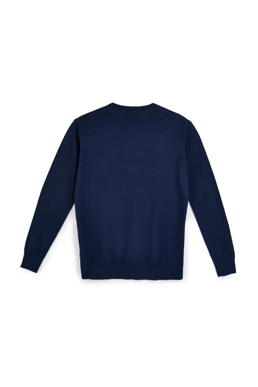 Maglione in cotone blu girocollo Sevenoaks Nby01