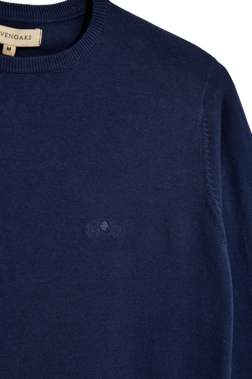 Maglione in cotone blu girocollo Sevenoaks Nby01