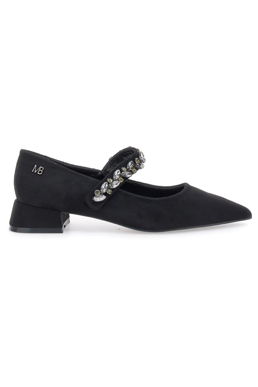 Mariella Burani 51680 schwarze Stoffpumps mit Schmucksteinriemen