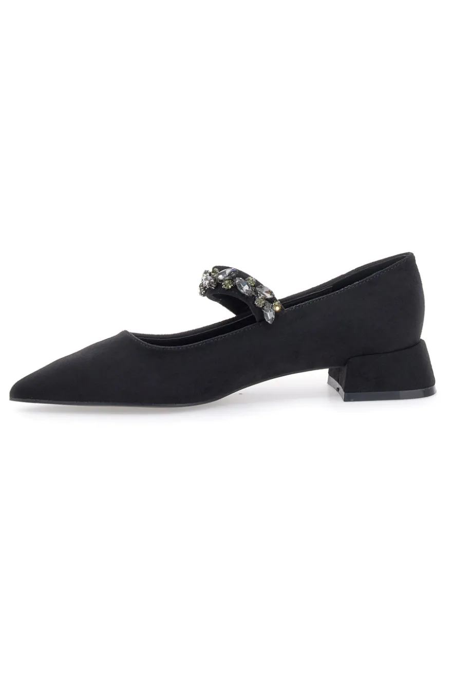 Mariella Burani 51680 schwarze Stoffpumps mit Schmucksteinriemen