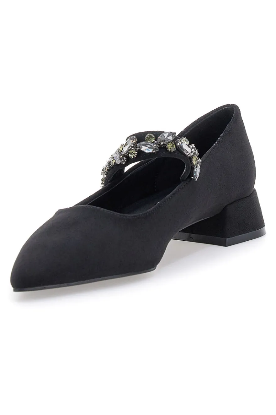 Mariella Burani 51680 schwarze Stoffpumps mit Schmucksteinriemen