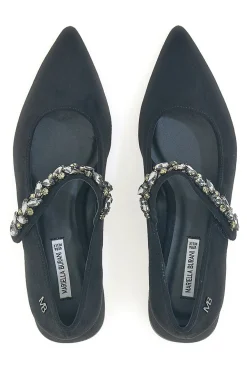 Mariella Burani 51680 schwarze Stoffpumps mit Schmucksteinriemen