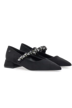 Mariella Burani 51680 schwarze Stoffpumps mit Schmucksteinriemen