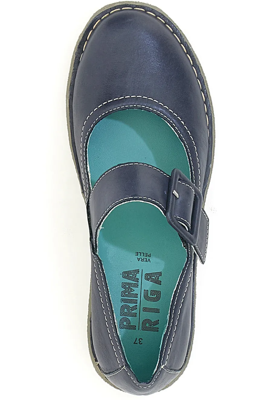 Mary Jane blu in vera pelle con cinturino Prima riga 24633AFRICA