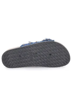 Me & Me 12502 Jeans-Hausschuhe mit doppelt ausgefranstem Band und Nieten