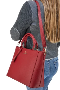 Mini Borsa a Tracolla Rossa con dettagli Dorati e Manico Rimovibile DOUBLE CHECK 18247-3