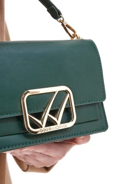 Mini Borsa a Tracolla Verde con dettagli Dorati e Manico Rimovibile Double Check 18244-1