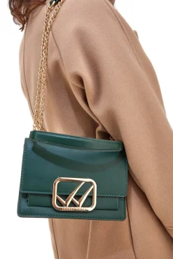 Mini Borsa a Tracolla Verde con dettagli Dorati e Manico Rimovibile Double Check 18244-1