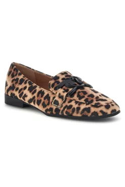 Mocassini animalier in tessuto stampa leopardata con morsetto First lady P673