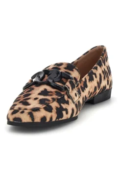 Mocassini animalier in tessuto stampa leopardata con morsetto First lady P673