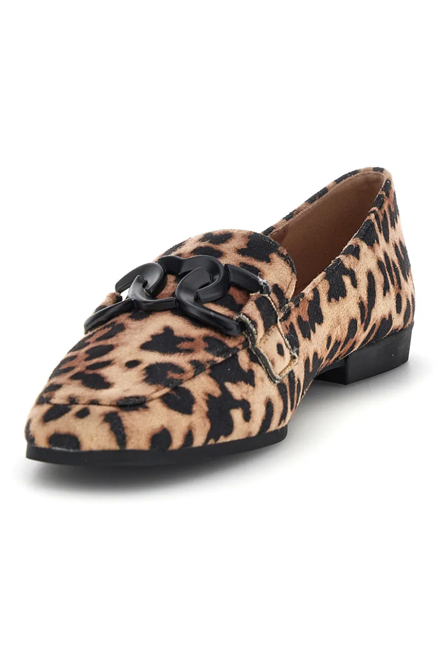 Mocassini animalier in tessuto stampa leopardata con morsetto First lady P673