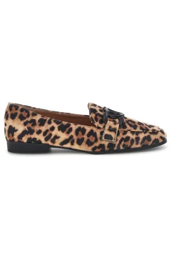 Mocassini animalier in tessuto stampa leopardata con morsetto First lady P673