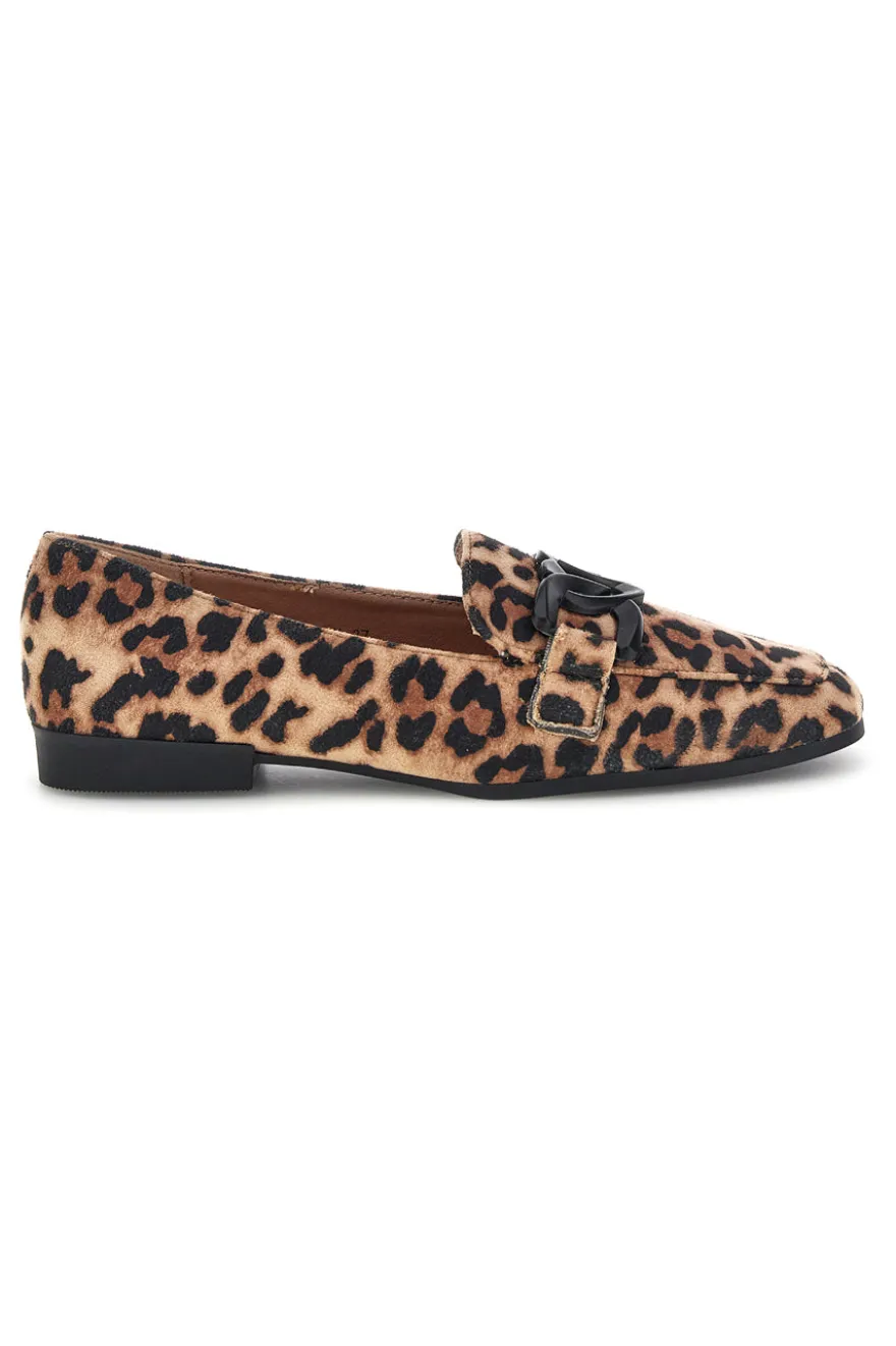 Mocassini animalier in tessuto stampa leopardata con morsetto First lady P673