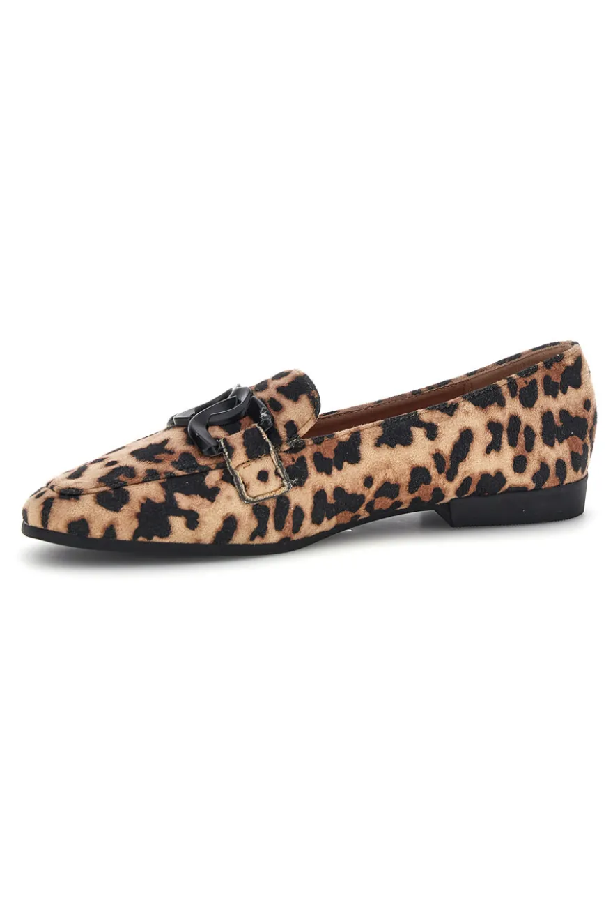 Mocassini animalier in tessuto stampa leopardata con morsetto First lady P673