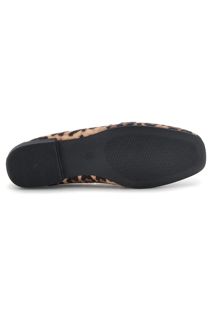 Mocassini animalier in tessuto stampa leopardata con morsetto First lady P673